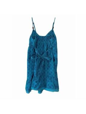 Lei Dress Womens XL Blue Medallion Print Tie-Back Mini Sundress Sleeveless